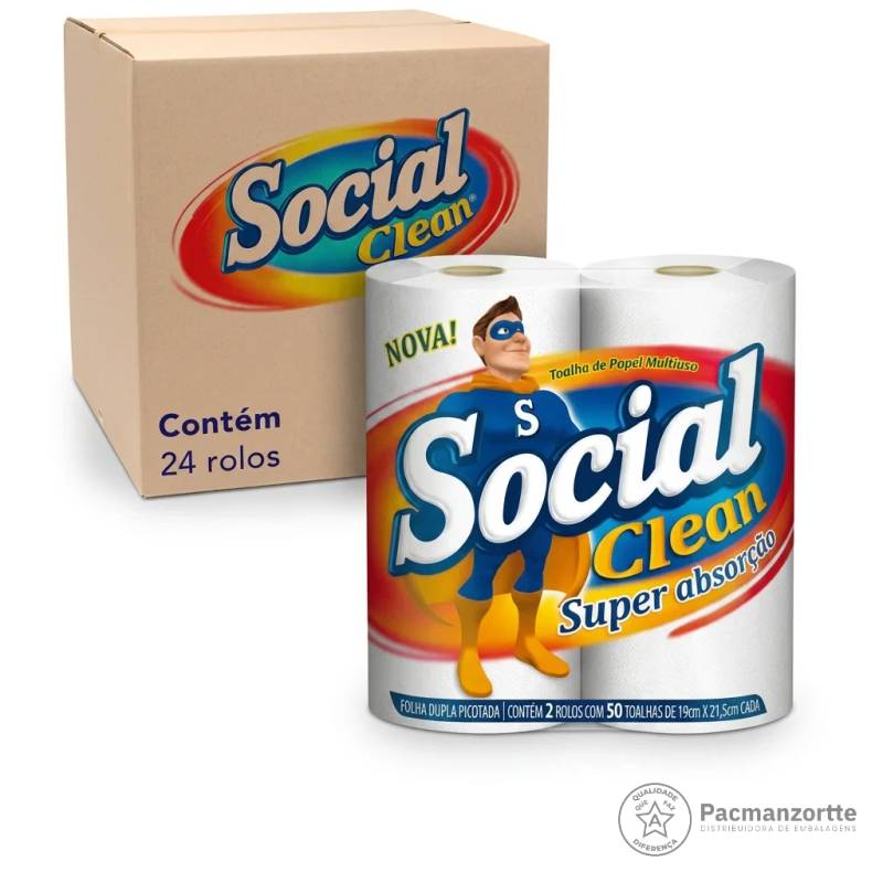 Papel de Cozinha Social Clean - Fardo C/ 12 Pacotes X 2 Rolos