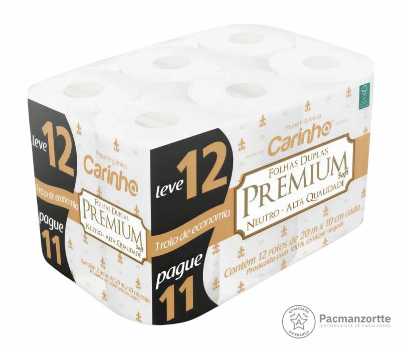 Papel Higiênico Carinho Premium - Fardo C/ 4 Pacotes X 12 Rolos