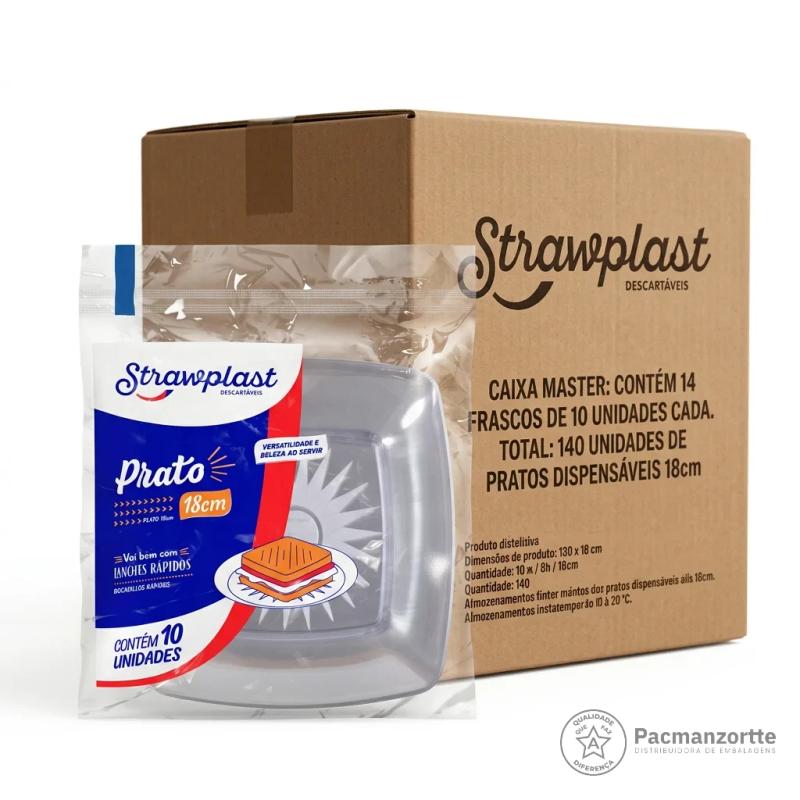 Prato 18 CM Transparente Quadrado Strawplast