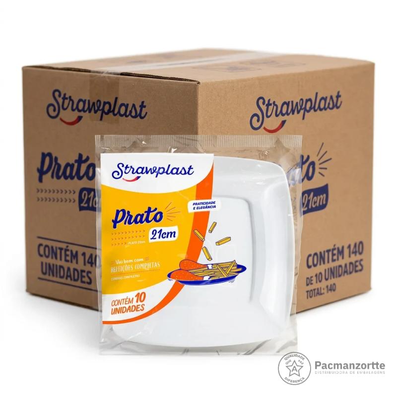 Prato 21 CM Branco Quadrado Strawplast