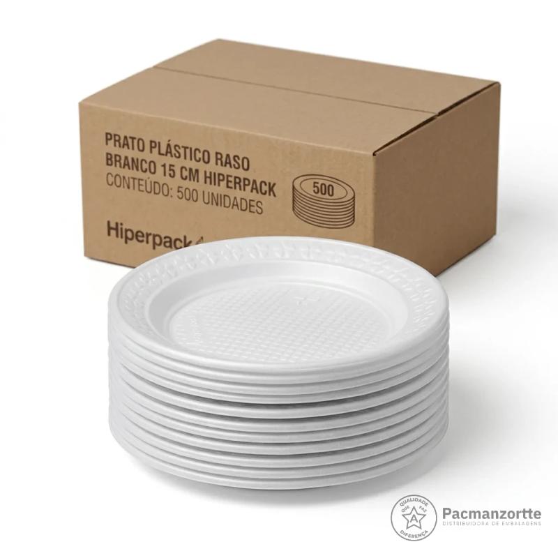 Prato Plástico 15CM Branco Hiperpack
